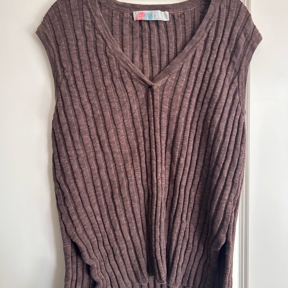 Free People Ribbed V-Neck Sweater